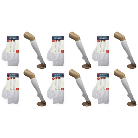 6 Pair Plain White Knee High School Socks Bulk Pack - Cotton for Girls/Boys (One Size Fits Most)