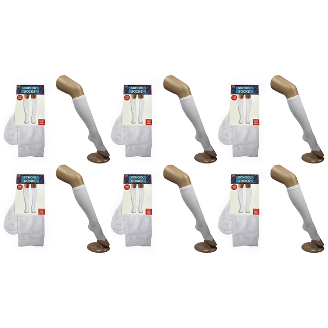 6 Pair Plain White Knee High School Socks Bulk Pack - Cotton for Girls/Boys (One Size Fits Most)
