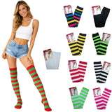 10x Womens Assorted Colours Striped Over the Knee Socks Bulk Pack - Thigh High Stockings