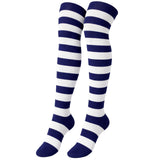 10x Womens Blue/White Striped Over the Knee Socks Bulk Pack - Thigh High Stockings