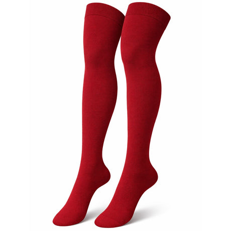 10x Womens Red Striped Over the Knee Socks Bulk Pack - Thigh High Stockings