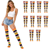 10x Womens Pink Rainbow Striped Over the Knee Socks Bulk Pack - LGBTQ+ Pride Thigh High Stockings