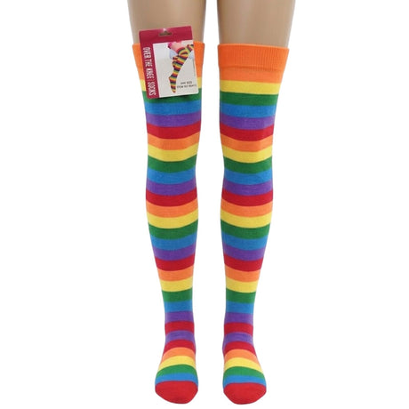 10x Womens Rainbow Striped Over the Knee Socks Bulk Pack - LGBTQ+ Pride Thigh High Stockings