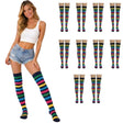 10x Womens Rainbow/Black Striped Over the Knee Socks Bulk Pack - Thigh High Stockings