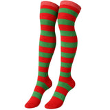 10x Womens Red/Green Striped Over the Knee Socks Bulk Pack - Thigh High Stockings