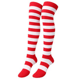 10x Womens Red/White Striped Over the Knee Socks Bulk Pack - Thigh High Stockings