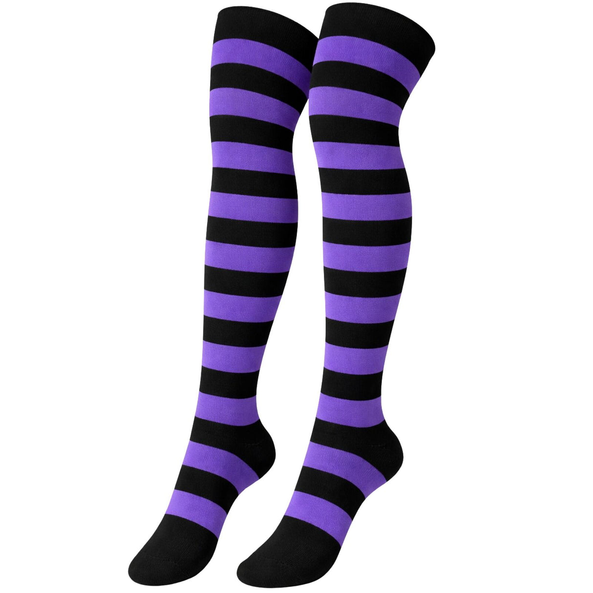 Womens Black/Purple Striped Over the Knee Socks - Thigh High Stockings