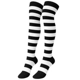 Womens Black/White Striped Over the Knee Socks - Thigh High Stockings