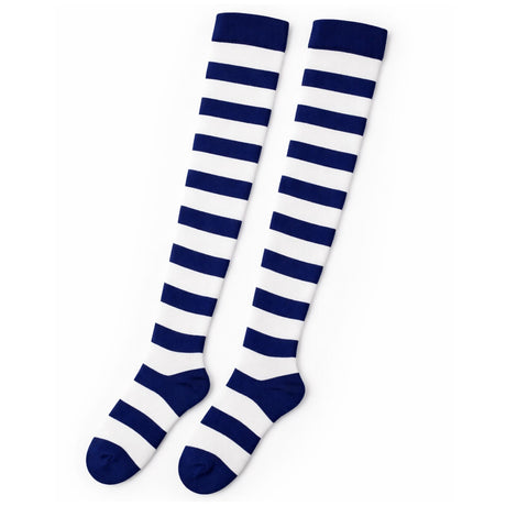 Womens Blue/White Striped Over the Knee Socks - Thigh High Stockings