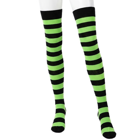Womens Green/Black Striped Over the Knee Socks - Thigh High Stockings