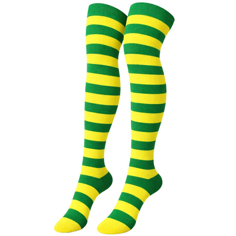 Womens Green/Gold Striped Over the Knee Socks -  Australia Day Thigh High Stockings
