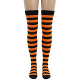 Womens Orange/Black Striped Over the Knee Socks - Thigh High Stockings