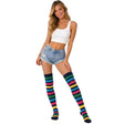 Womens Rainbow/Black Striped Over the Knee Socks - Thigh High Stockings