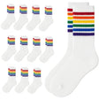 12 Pairs White Unisex Socks with Rainbow Stripes Bulk for Gay Pride/LBGTQ+ Party