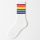 1 Pair White Unisex Socks with Rainbow Stripes for Retro Colourful Costume Party