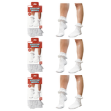 3x Womens Lace Trim Ruffle Ankle Socks Pack - White (Frilly Trim Party Sox)