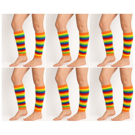 6 Pairs Rainbow Leg Warmers Pack - Womens Dance Costume/80s Party