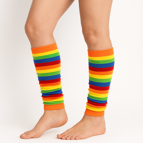 RAINBOW LEG WARMERS Party Costume Fine Stretch Ladies Girls Fancy Dress - Rainbow
