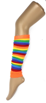 RAINBOW LEG WARMERS Party Costume Fine Stretch Ladies Girls Fancy Dress - Rainbow with Black Stripe
