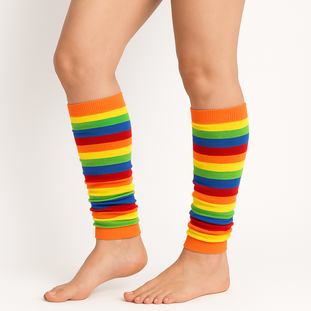 RAINBOW LEG WARMERS Party Costume Fine Stretch Ladies Girls Fancy Dress - Rainbow