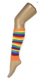 RAINBOW LEG WARMERS Party Costume Fine Stretch Ladies Girls Fancy Dress - Rainbow with Black Stripe