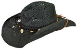 Jacaru 1566 Womens Summer Cowboy Hat - Chin Strap & One Size Fits Most (Vegan Friendly)