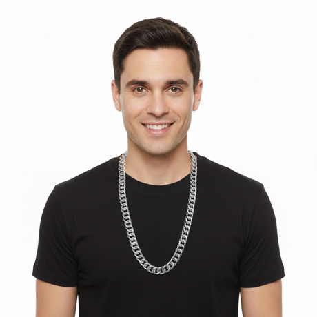 BIG NECKLACE 50cm Pimp Costume Party Fancy Dress Gangster Chain Jewellery - Silver