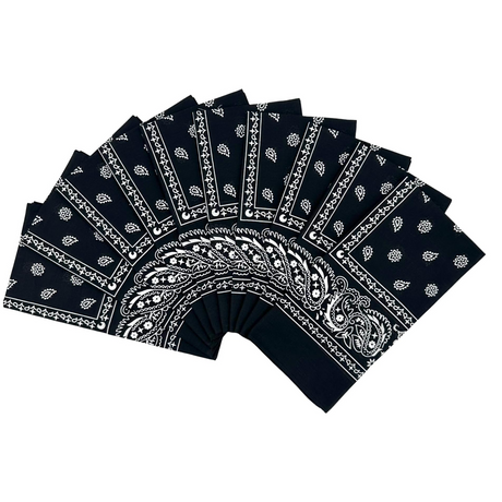 15x BULK BANDANA Paisley 100% COTTON Head Wrap Bandanna Head Wrap Summer Scarf - Black