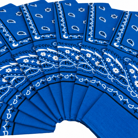 15x Blue Paisley Bandana Bulk Pack - 100% Cotton Head Wrap/Durag/Scarf/Mask