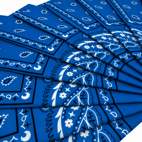 15x Blue Paisley Bandana Bulk Pack - 100% Cotton Head Wrap/Durag/Scarf/Mask