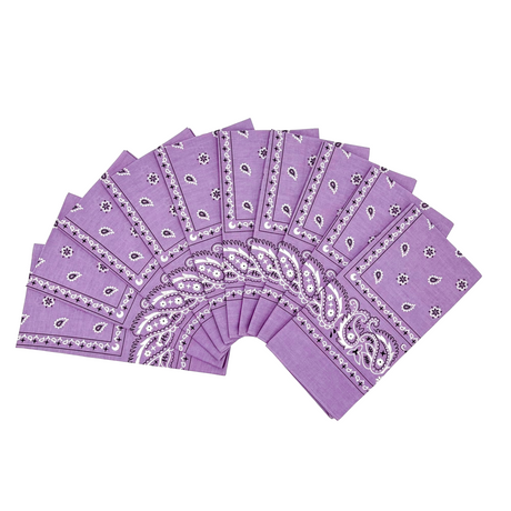 15x Lilac Paisley Bandana Bulk Pack - 100% Cotton Head Wrap/Durag/Scarf/Mask