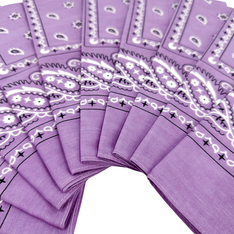 15x Lilac Paisley Bandana Bulk Pack - 100% Cotton Head Wrap/Durag/Scarf/Mask