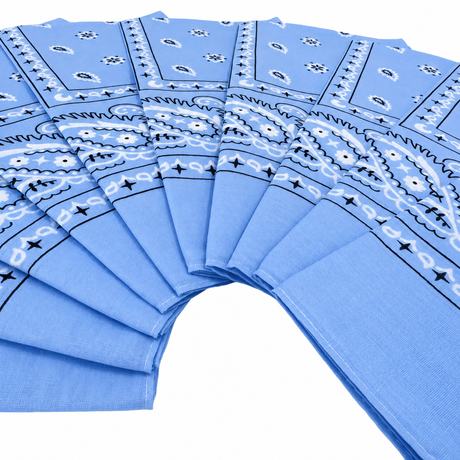 15x Sky Blue Paisley Bandana Bulk Pack - 100% Cotton Head Wrap/Durag/Scarf/Mask