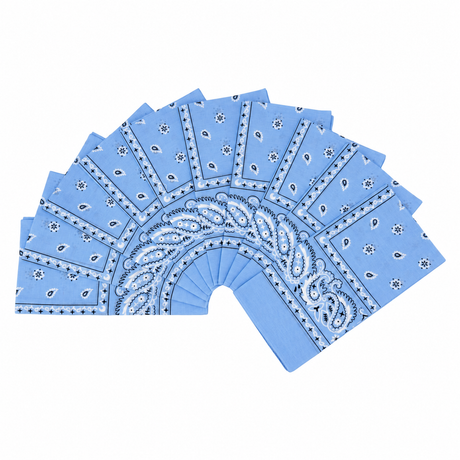 15x Sky Blue Paisley Bandana Bulk Pack - 100% Cotton Head Wrap/Durag/Scarf/Mask