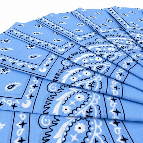 15x Sky Blue Paisley Bandana Bulk Pack - 100% Cotton Head Wrap/Durag/Scarf/Mask