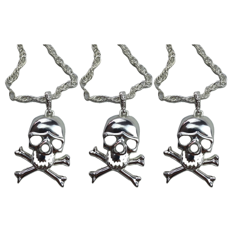 3x Skull Pendant Necklace Pack - Silver Chain Punk Gothic Vintage (Costume Accessory)