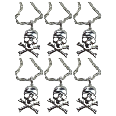 6x Skull Pendant Necklace Bulk Pack - Silver Chain Punk Gothic Vintage (Costume Accessory)