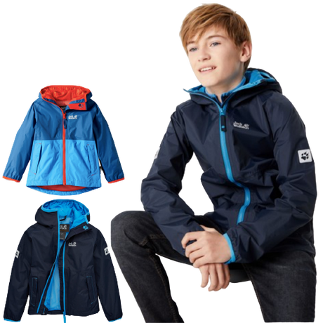 Jack Wolfskin Boys Rainy Days Waterproof Jacket Windproof - Night Blue