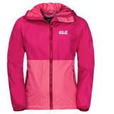 Jack Wolfskin Rainy Day Girls Jacket Pockets High-vis Waterproof Hooded Zip Kids - Tropic Pink