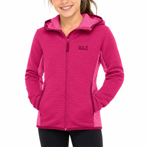 Jack Wolfskin Tongari Girls Fleece Hoodie Jumper - Azalea Red