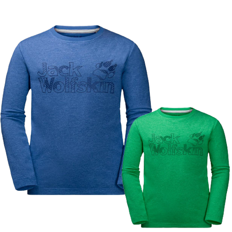 Jack Wolfskin Boys Long Sleeve Cotton Tee T-Shirt Top Kids Childrens - Coastal Blue