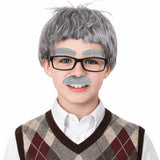 4pcs Childrens Grandpa Old Man Costume Set - Grey Wig, Glasses, Brows & Moustache (Halloween Party & Fancy Dress)