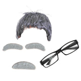 4pcs Childrens Grandpa Old Man Costume Set - Grey Wig, Glasses, Brows & Moustache (Halloween Party & Fancy Dress)
