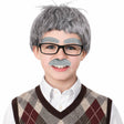 4pcs Childrens Grandpa Old Man Costume Set - Grey Wig, Glasses, Brows & Moustache (Halloween Party & Fancy Dress)