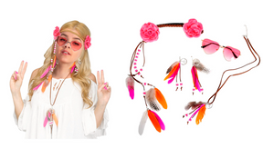 1960s Deluxe Feather Hippie Girl Costume Party Accessory Kit