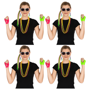 4x Adult 80s Fluro Fancy Dress Accessory Set Bulk Pack - 1980s Retro Instant (Group Costume for Halloween & Fancy Dress)