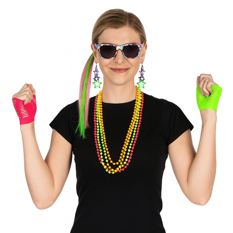 Adult 80s Fluro Fancy Dress Accessory Set - 1980s Retro Instant Costume (Halloween & Fancy Dress)