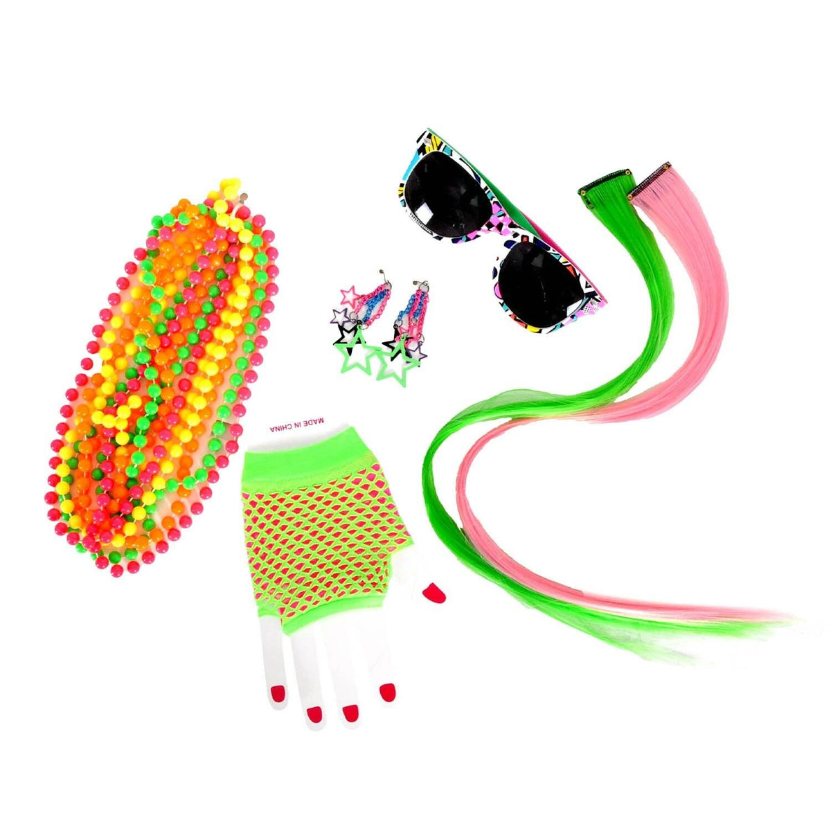Adult 80s Fluro Fancy Dress Accessory Set - 1980s Retro Instant Costume (Halloween & Fancy Dress)