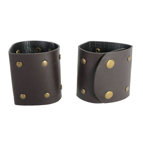 Gods & Goddesses Brown Faux Leather Wristband Cuffs - Bronze Stud Pair (Halloween & Fancy Dress)