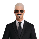 Bald Rapper Costume Accessory Set Bald Cap Aviator Glasses Goatee Moustache